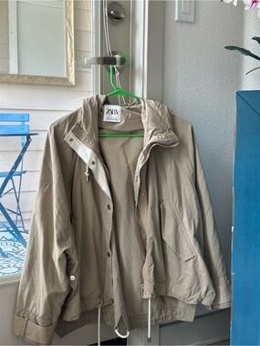 Zara Neutral Beige Suede-Look Hooded Jacket